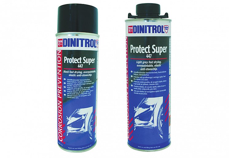 Dinitrol 447 – быстро сохнущее защитное покрытие на базе синтетической резины. Добавки
цинка (Zn) улучшают защиту от коррозии, особенно когда покрытие повреждается