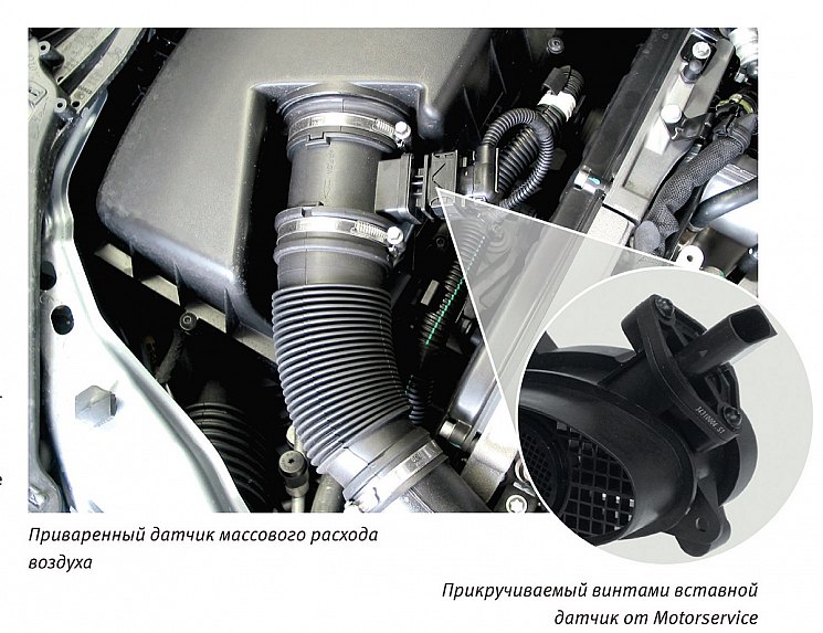 LMS нового поколения для последних двигателей BMW. В заводской комплектации
датчики массового расхода воздуха привариваются к проточной трубе. В сменных
датчиках Motorservice они прикручивается винтами, играющими роль установочных
штифтов. Таким образом, винты защищают датчики от «перекручивания» при монтаже